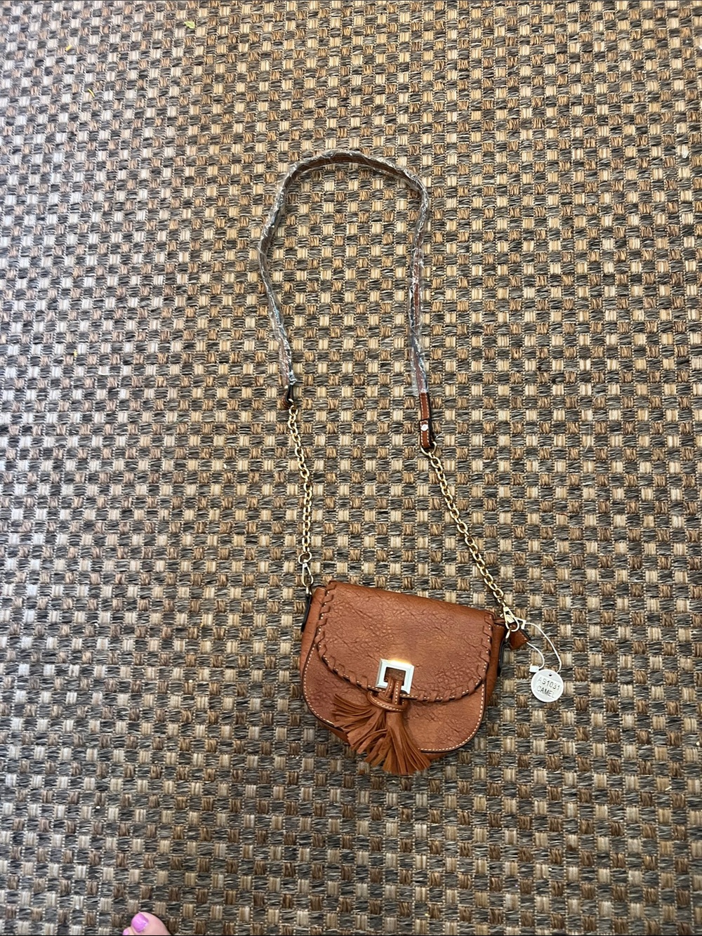 Rust  Leather Tassel Crossbody Bag with Chain Strap